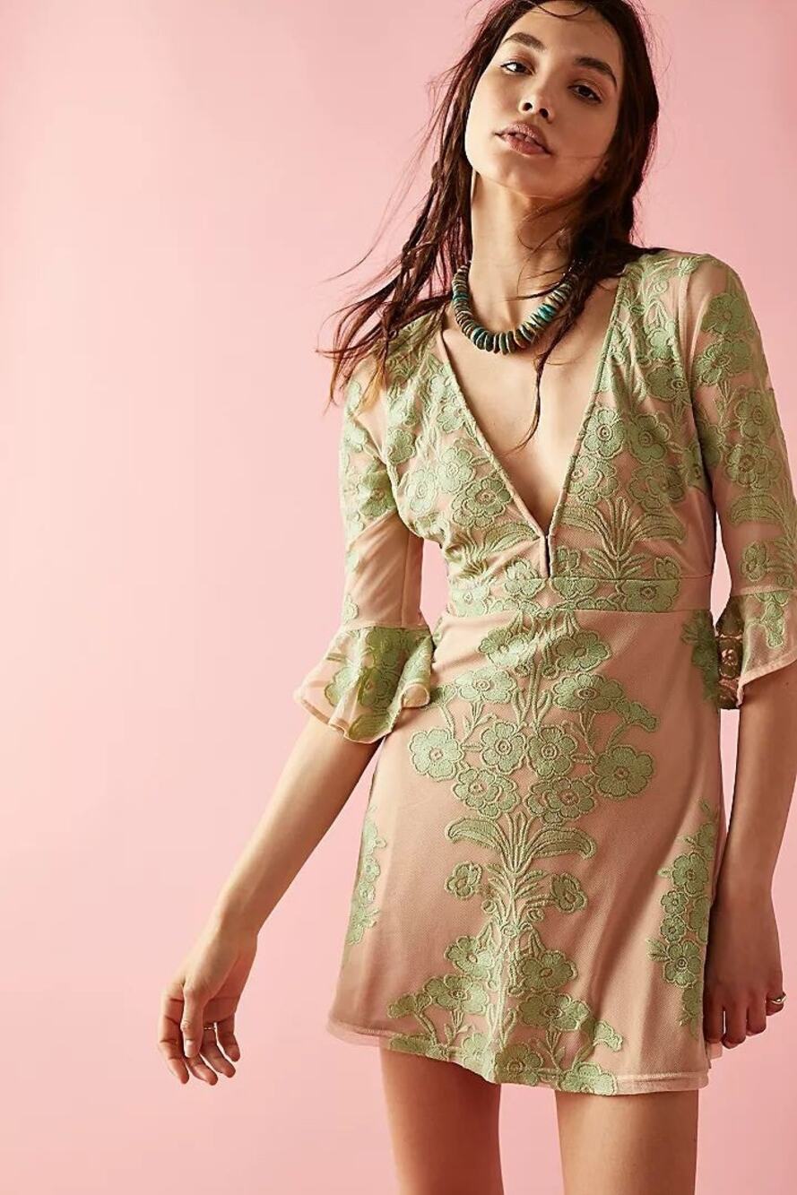 New FREE PEOPLE For Love & Lemons Temecula Mini Dress $248 X-SMALL Green